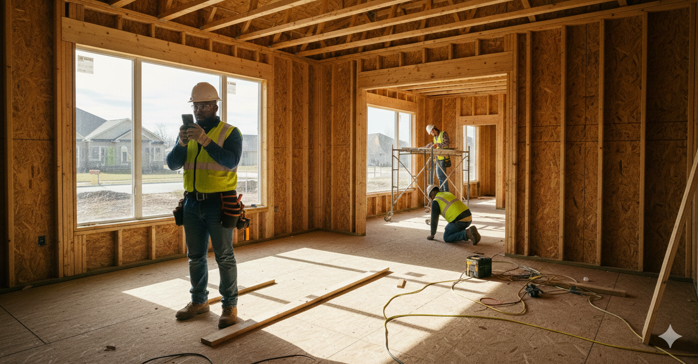 Construction site interior framing